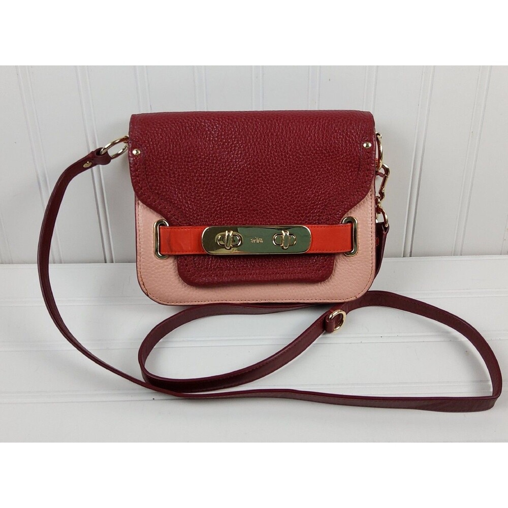 Coach 36255 Swagger Pebbled Leather Crossbody Black Cherry Shoulder Bag Purse